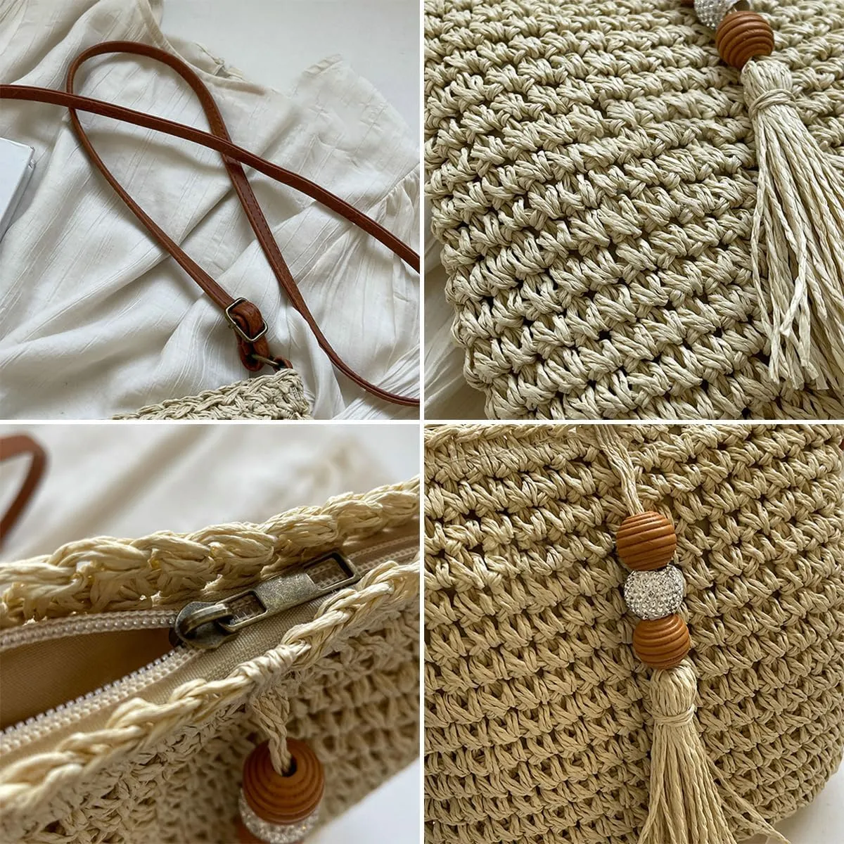 Womens Fashion Straw Crossbody Bags Woven Summer Beach Shoulder Tote Bag Bucket Purse Small Handbag Satchel 2024