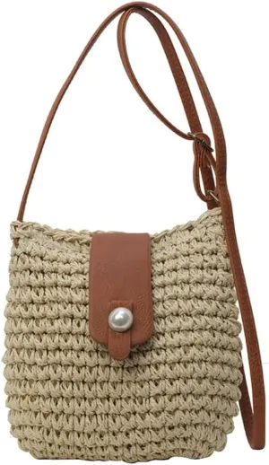 Womens Fashion Straw Crossbody Bags Woven Summer Beach Shoulder Tote Bag Bucket Purse Small Handbag Satchel 2024