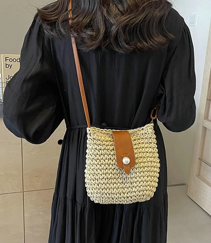 Womens Fashion Straw Crossbody Bags Woven Summer Beach Shoulder Tote Bag Bucket Purse Small Handbag Satchel 2024