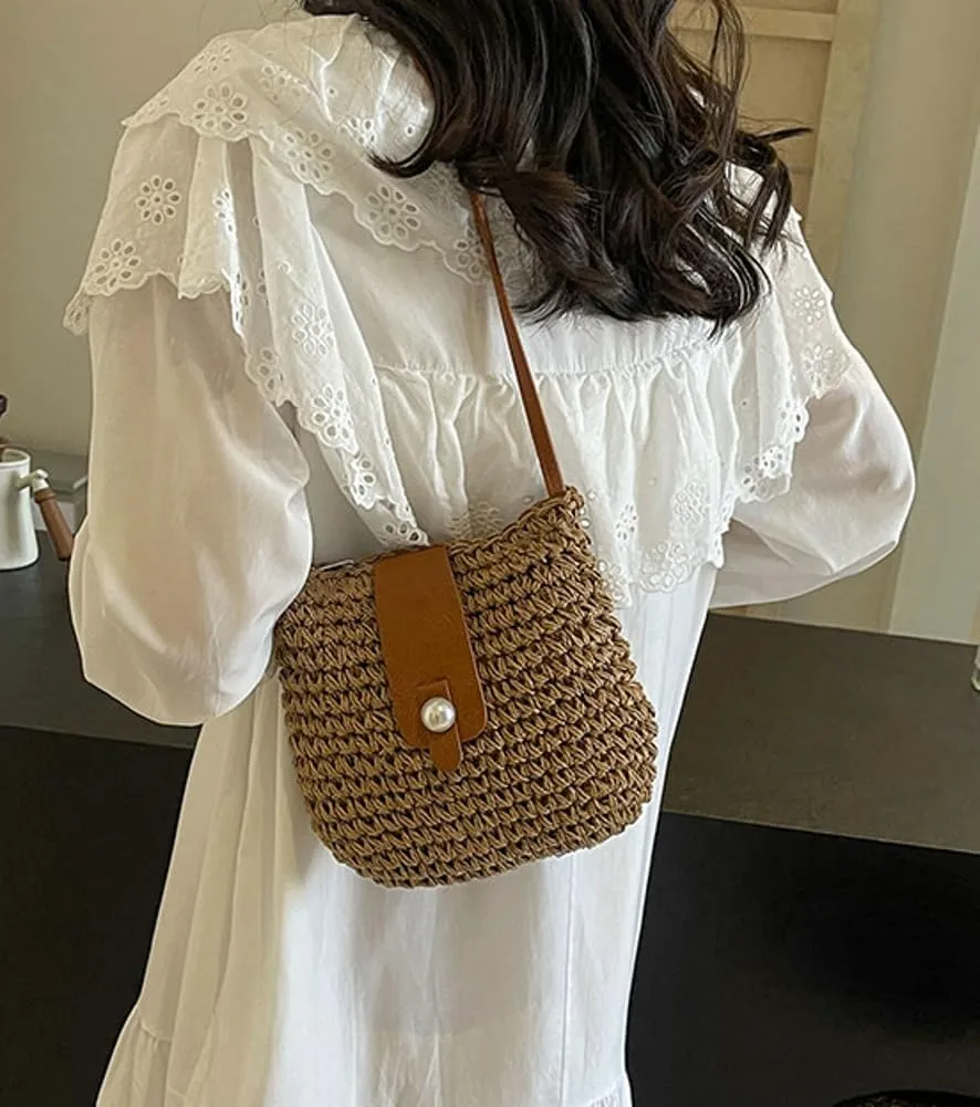 Womens Fashion Straw Crossbody Bags Woven Summer Beach Shoulder Tote Bag Bucket Purse Small Handbag Satchel 2024