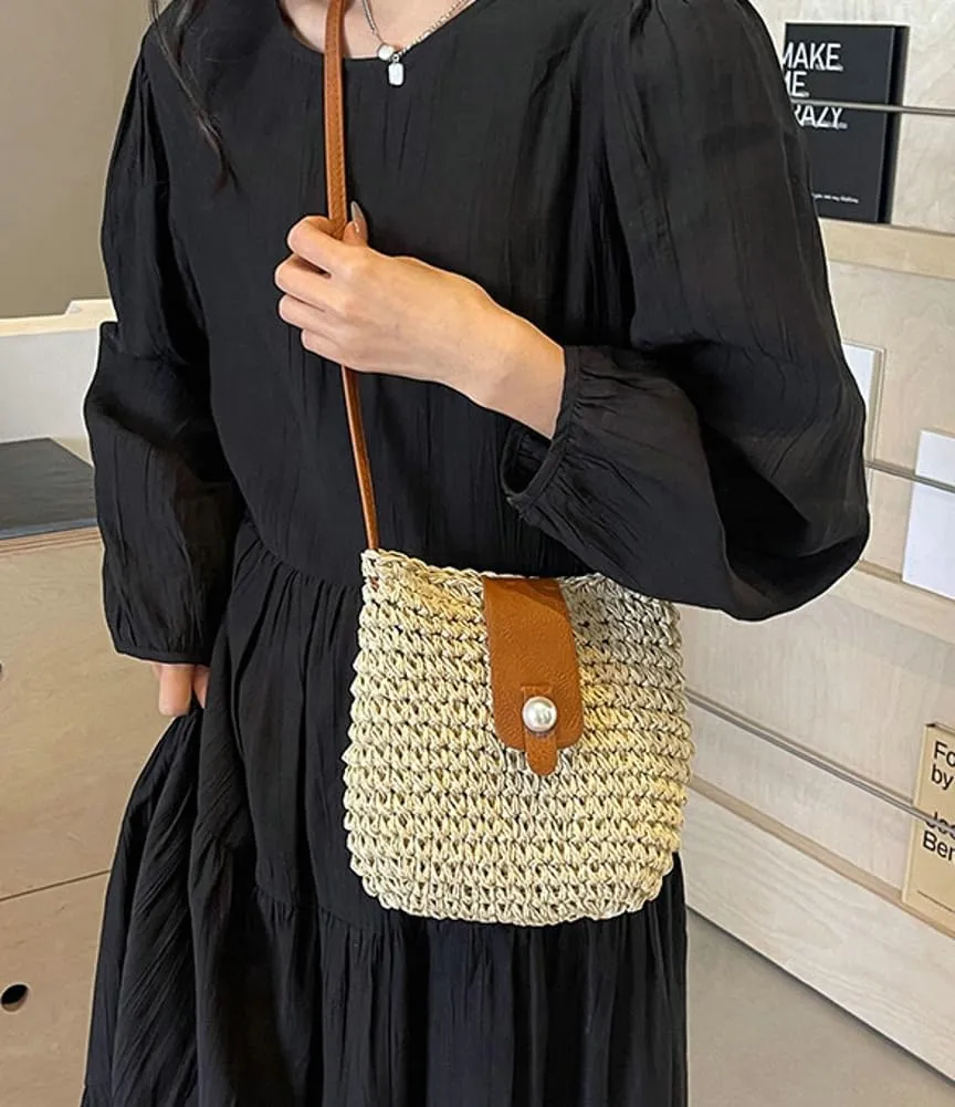 Womens Fashion Straw Crossbody Bags Woven Summer Beach Shoulder Tote Bag Bucket Purse Small Handbag Satchel 2024