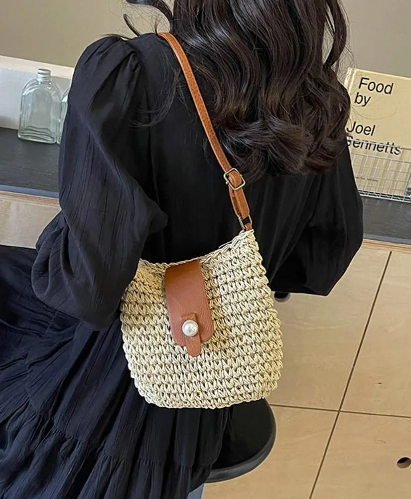 Womens Fashion Straw Crossbody Bags Woven Summer Beach Shoulder Tote Bag Bucket Purse Small Handbag Satchel 2024