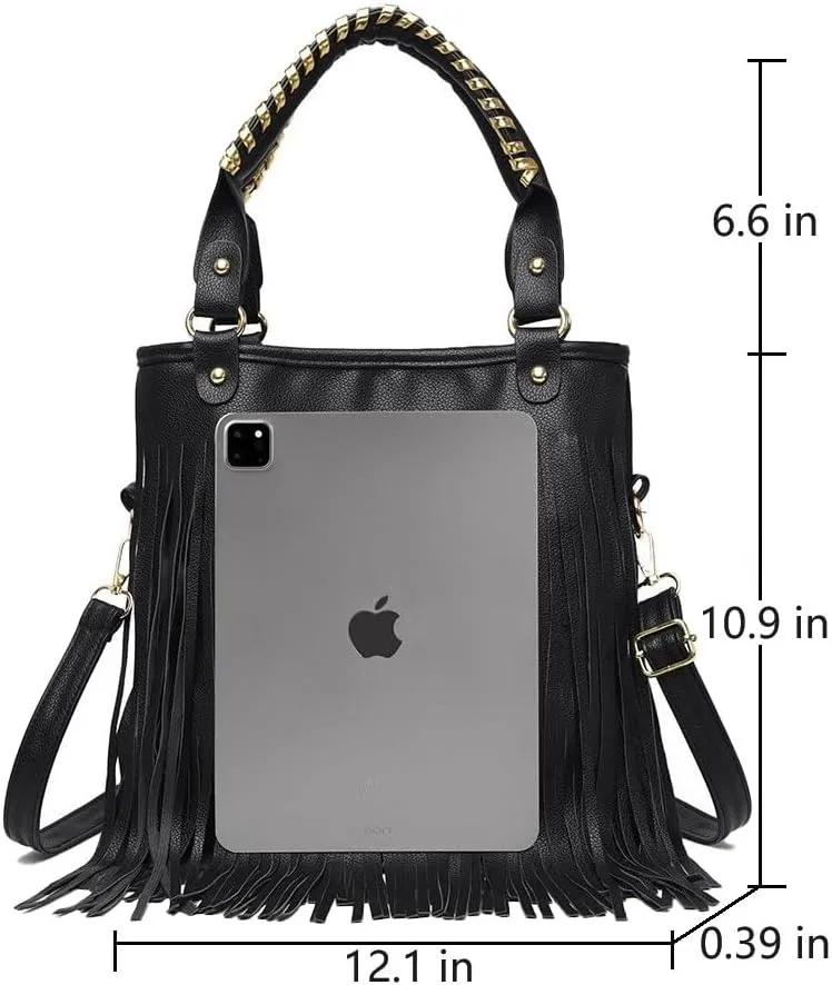 Women's Faux Leather Western Fringe Purse Tassel Hobo Tote Bag