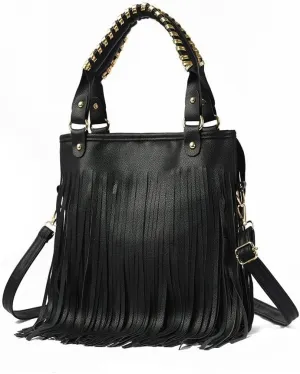 Women's Faux Leather Western Fringe Purse Tassel Hobo Tote Bag