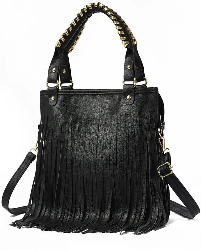 Women's Faux Leather Western Fringe Purse Tassel Hobo Tote Bag