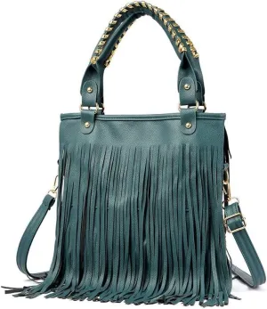 Women's Faux Leather Western Fringe Purse Tassel Hobo Tote Bag