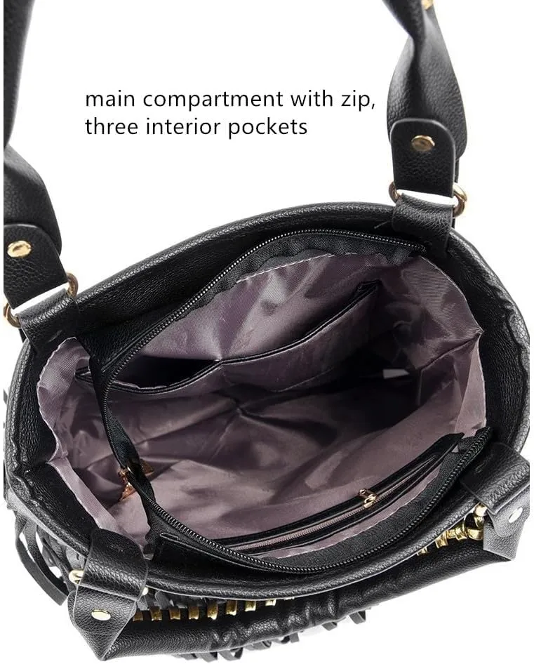 Women's Faux Leather Western Fringe Purse Tassel Hobo Tote Bag