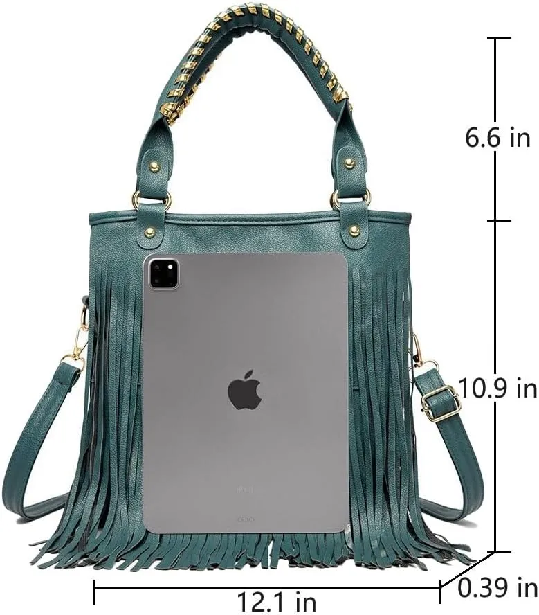 Women's Faux Leather Western Fringe Purse Tassel Hobo Tote Bag