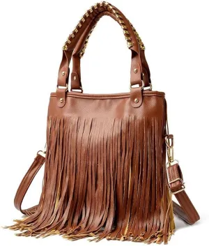 Women's Faux Leather Western Fringe Purse Tassel Hobo Tote Bag