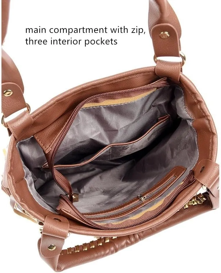 Women's Faux Leather Western Fringe Purse Tassel Hobo Tote Bag