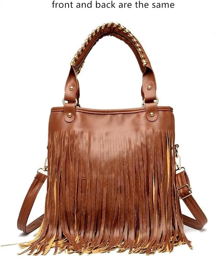 Women's Faux Leather Western Fringe Purse Tassel Hobo Tote Bag