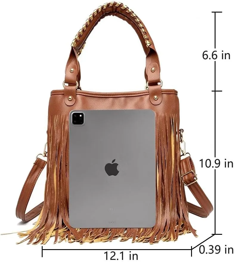Women's Faux Leather Western Fringe Purse Tassel Hobo Tote Bag