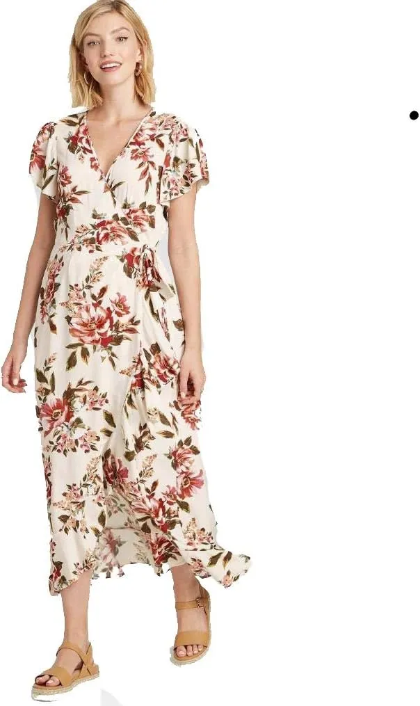 Women's Floral Print Short Sleeve Wrap Dress