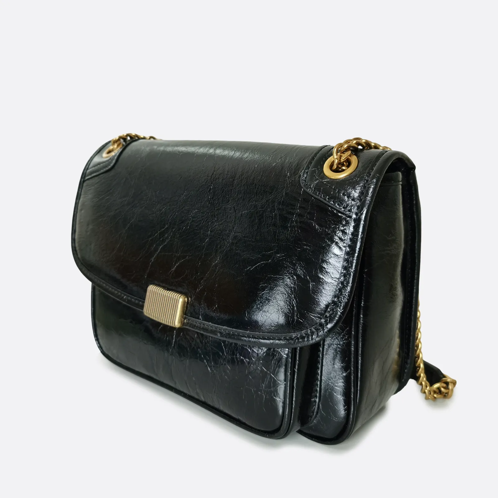 Women's genuine waxed cowhide leather messenger satchel bag