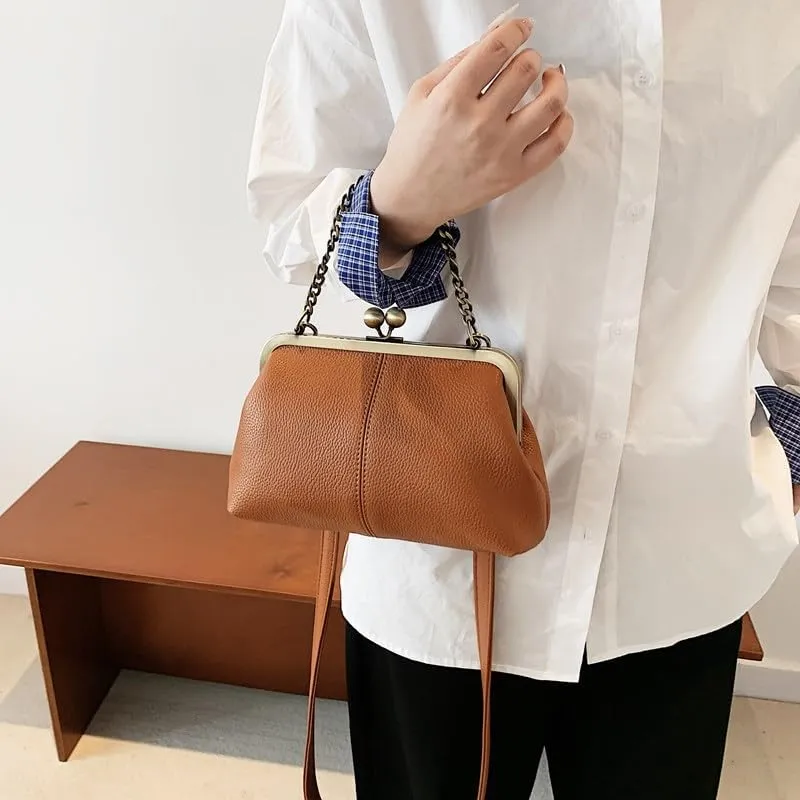 Women's Kiss Lock Crossbody Bag Small Kiss Clasp Crossbody Shoulder Bags Tote Purse Messenger Handbag