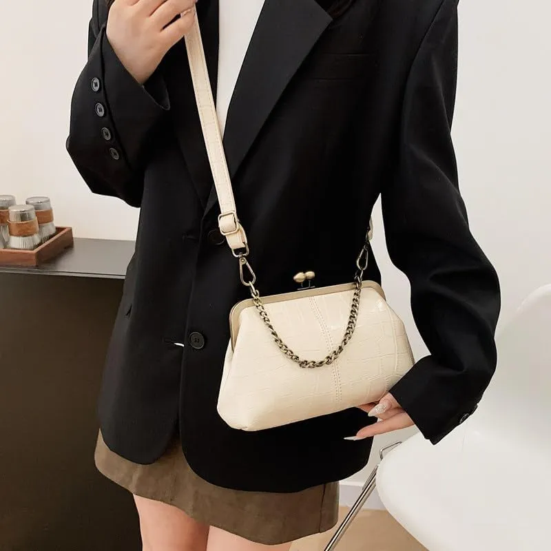 Women's Kiss Lock Crossbody Bag Small Kiss Clasp Crossbody Shoulder Bags Tote Purse Messenger Handbag
