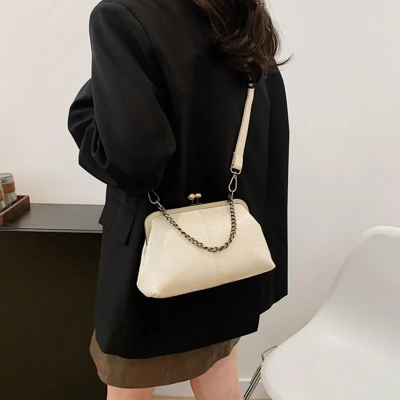 Women's Kiss Lock Crossbody Bag Small Kiss Clasp Crossbody Shoulder Bags Tote Purse Messenger Handbag