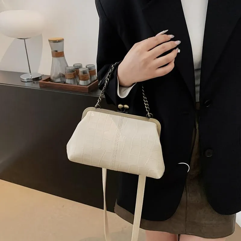 Women's Kiss Lock Crossbody Bag Small Kiss Clasp Crossbody Shoulder Bags Tote Purse Messenger Handbag