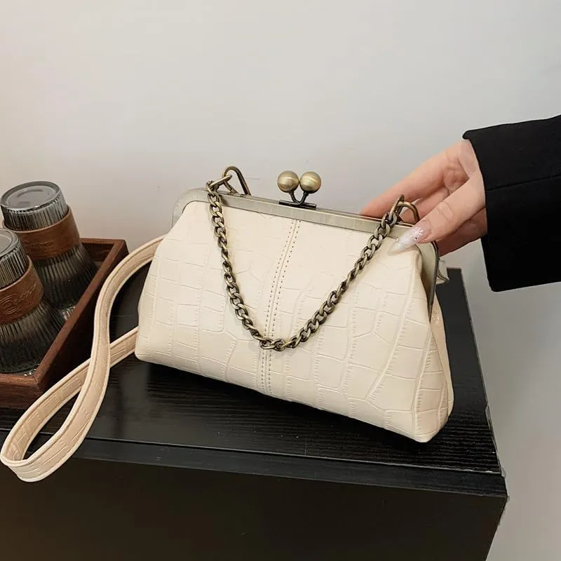 Women's Kiss Lock Crossbody Bag Small Kiss Clasp Crossbody Shoulder Bags Tote Purse Messenger Handbag