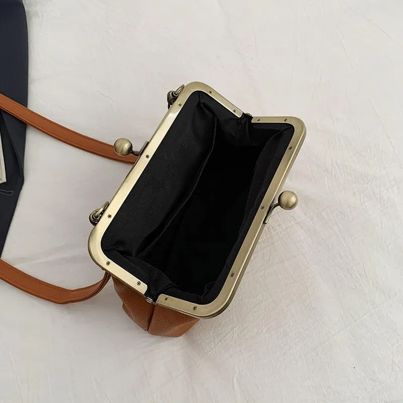 Women's Kiss Lock Crossbody Bag Small Kiss Clasp Crossbody Shoulder Bags Tote Purse Messenger Handbag