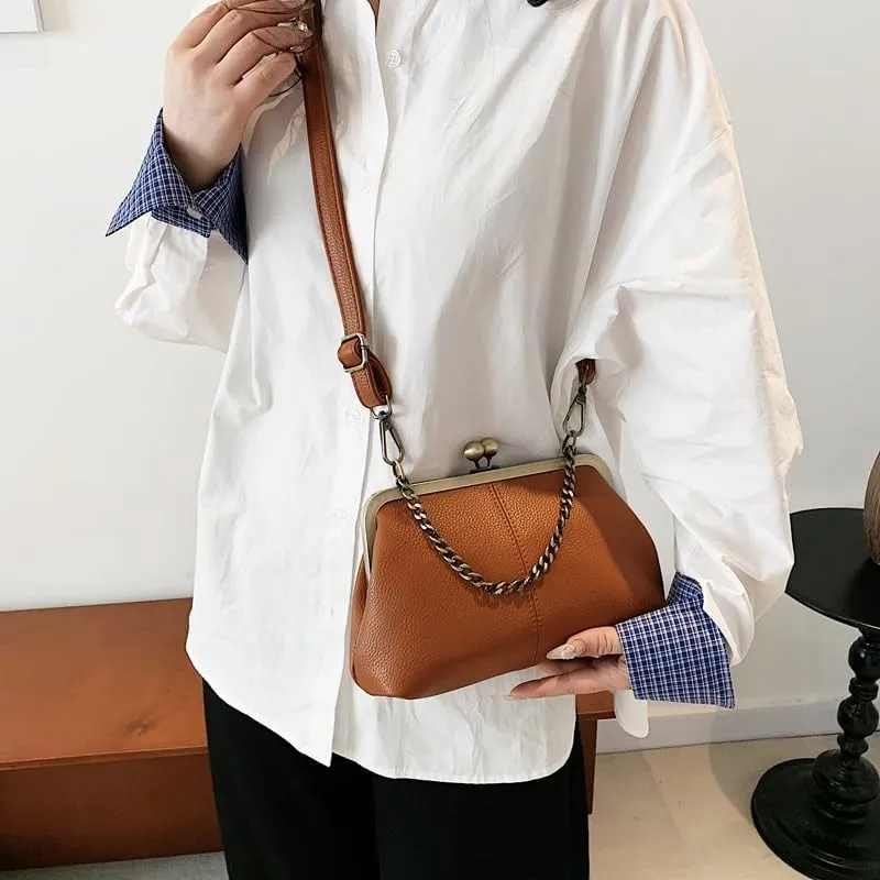 Women's Kiss Lock Crossbody Bag Small Kiss Clasp Crossbody Shoulder Bags Tote Purse Messenger Handbag