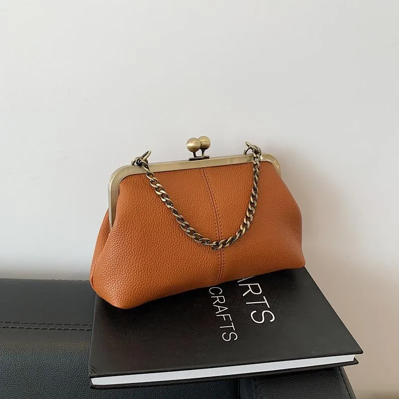 Women's Kiss Lock Crossbody Bag Small Kiss Clasp Crossbody Shoulder Bags Tote Purse Messenger Handbag