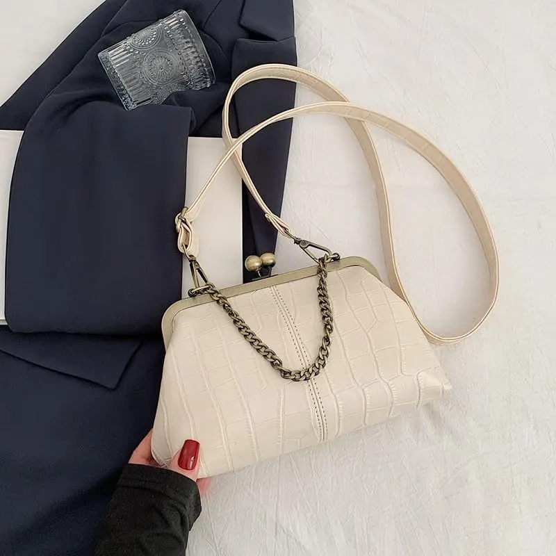 Women's Kiss Lock Crossbody Bag Small Kiss Clasp Crossbody Shoulder Bags Tote Purse Messenger Handbag