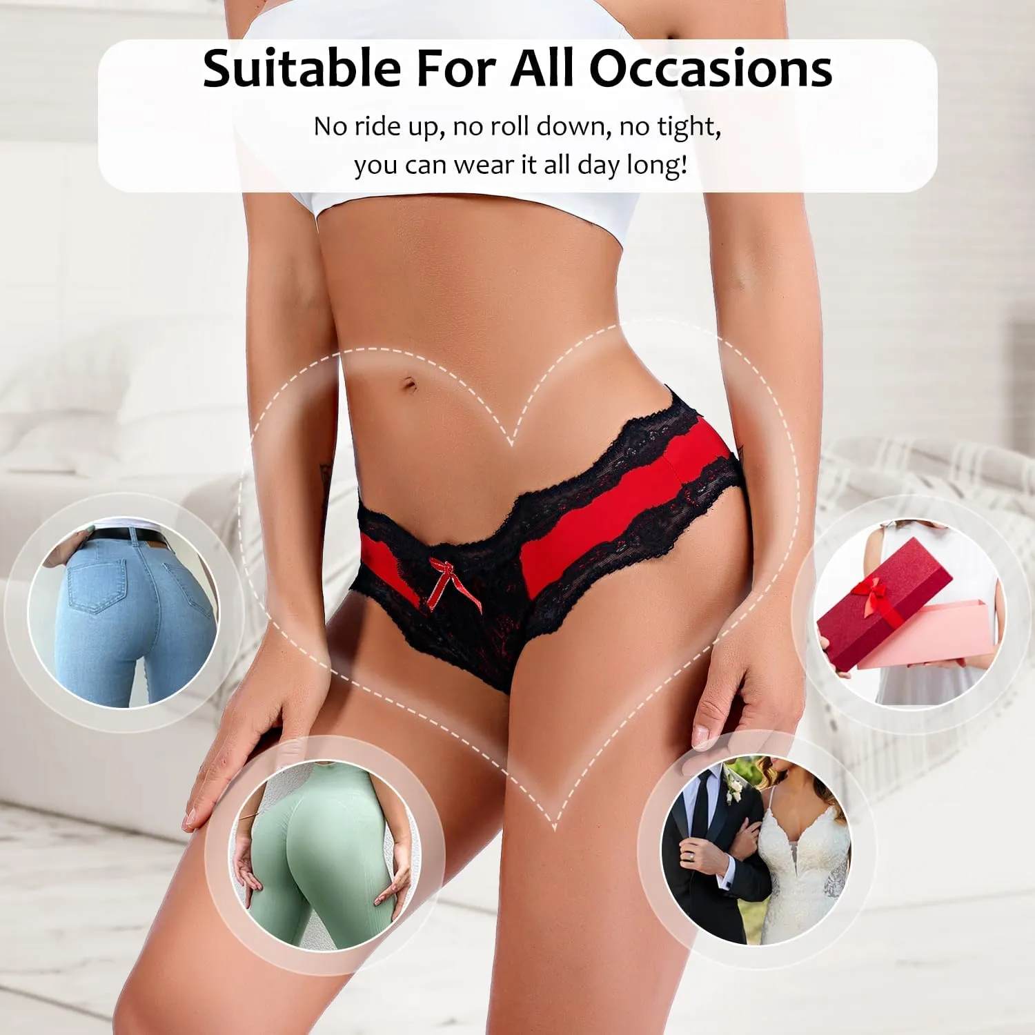 Women's Lace Underwear Sexy Panties for Women Comfort Cheeky Bikini Underwear Soft Hipster Brief Panties for Ladies