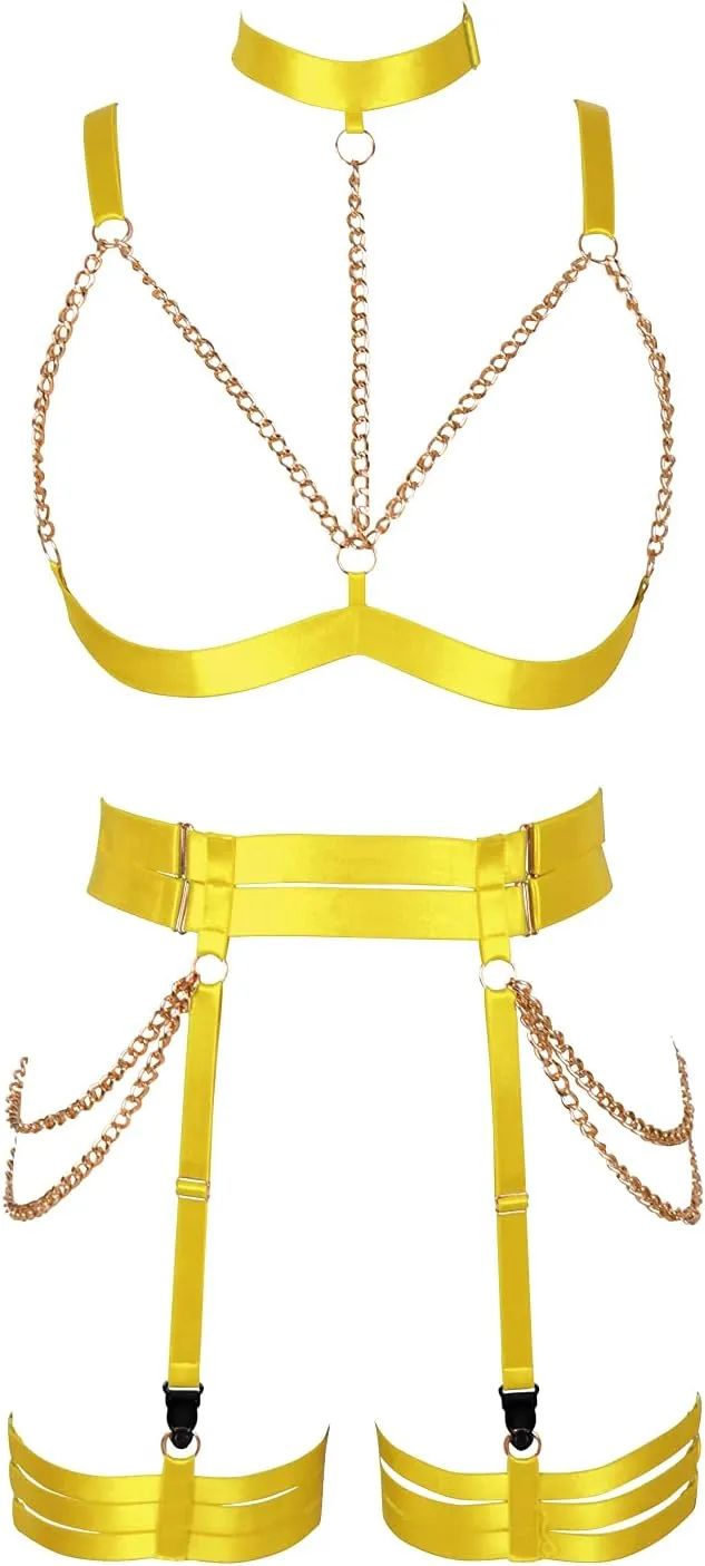 Women's Lingerie Full Cage Body Chain Harness Gothic Belt Waist Garter Belts