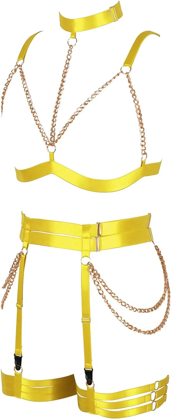 Women's Lingerie Full Cage Body Chain Harness Gothic Belt Waist Garter Belts