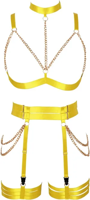 Women's Lingerie Full Cage Body Chain Harness Gothic Belt Waist Garter Belts