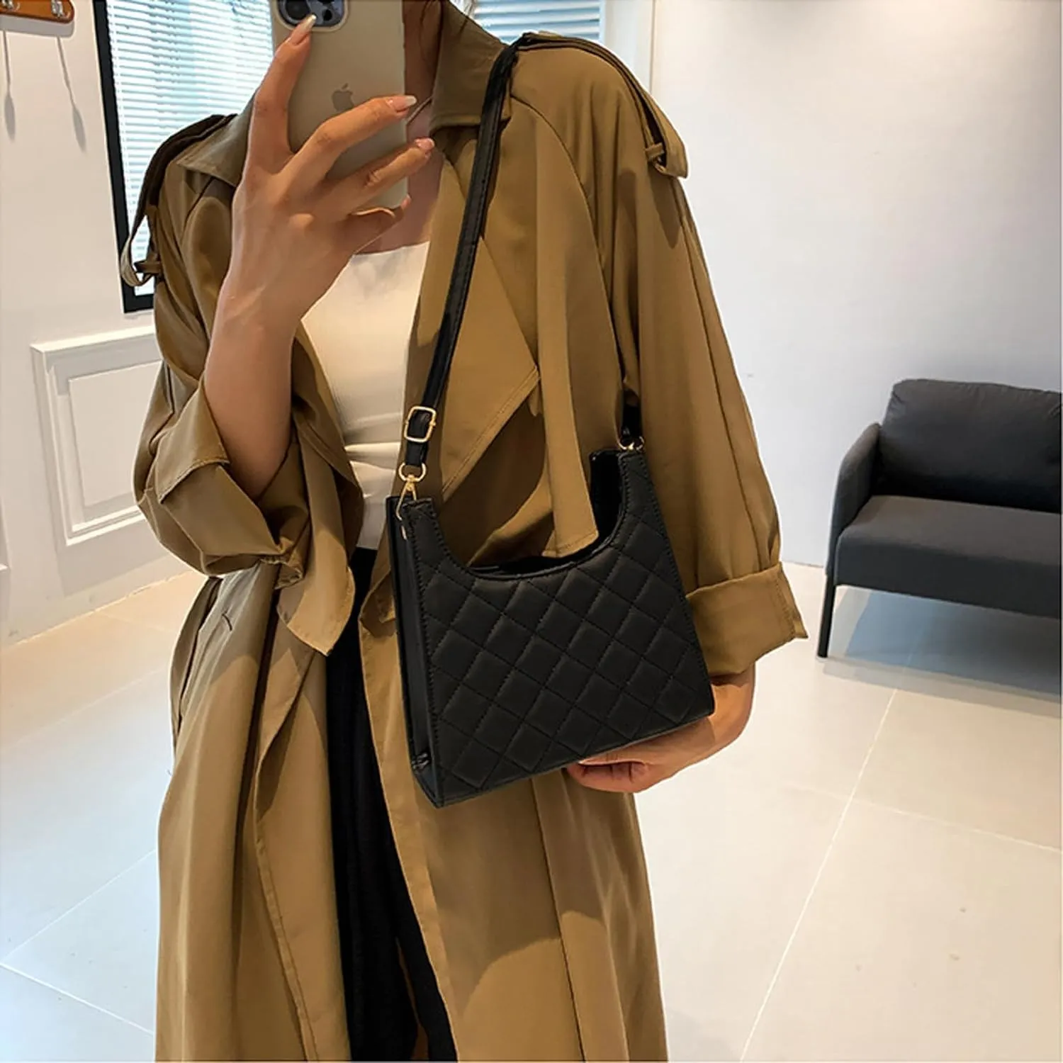 Women's Shoulder Bag PU Leather Handbag Top Handle Purse Crossbody Bags with Adjustable Strap