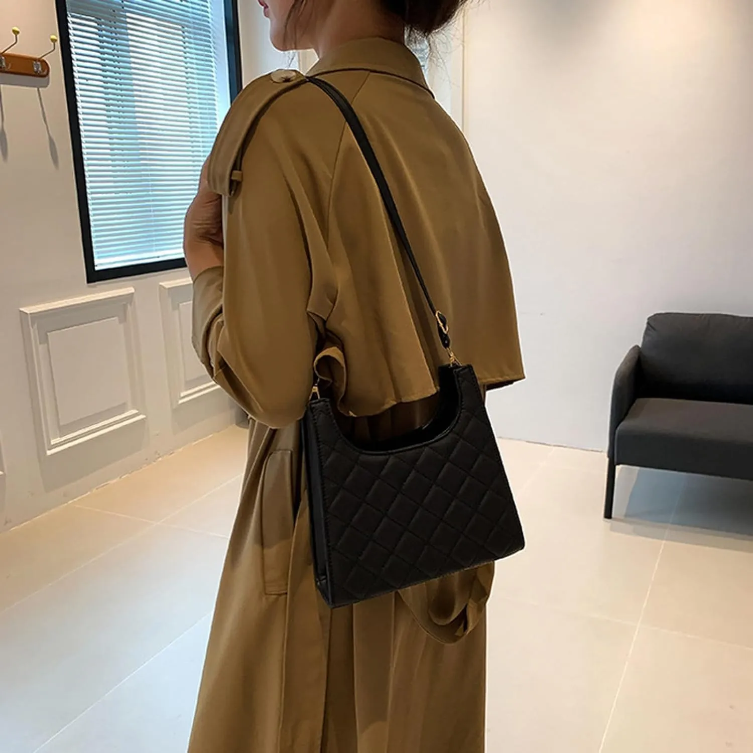 Women's Shoulder Bag PU Leather Handbag Top Handle Purse Crossbody Bags with Adjustable Strap