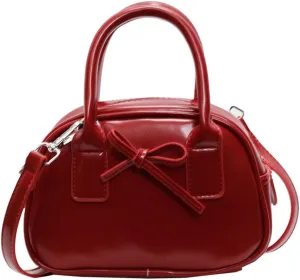 Women’s Small Shoulder Handbag Cute Bow-tie Boston Crossbody Bag Soft PU Leather Hobo Bag Stylish Purse 2025