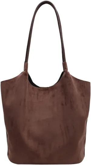 Womens Soft Suede Tote Bag Faux Leather Handbag Large Vintage Top Handle Bag Bucket Shoulder Satchel 2pcs Purse