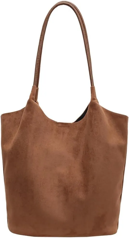 Womens Soft Suede Tote Bag Faux Leather Handbag Large Vintage Top Handle Bag Bucket Shoulder Satchel 2pcs Purse
