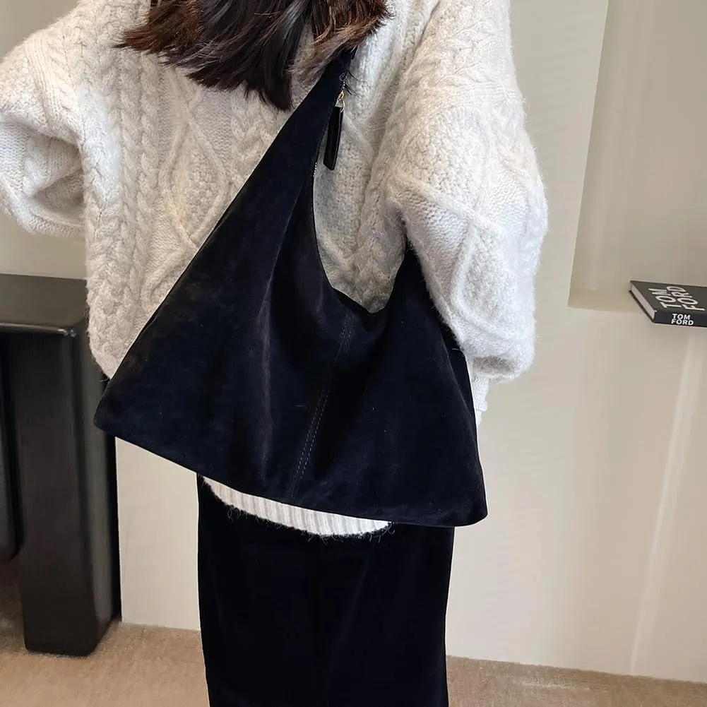 Womens Suede Tote Bag Brown Suede Hobo Bag Handbag Suede Purse Retro Suede Crescent Shoulder Slouchy Bag
