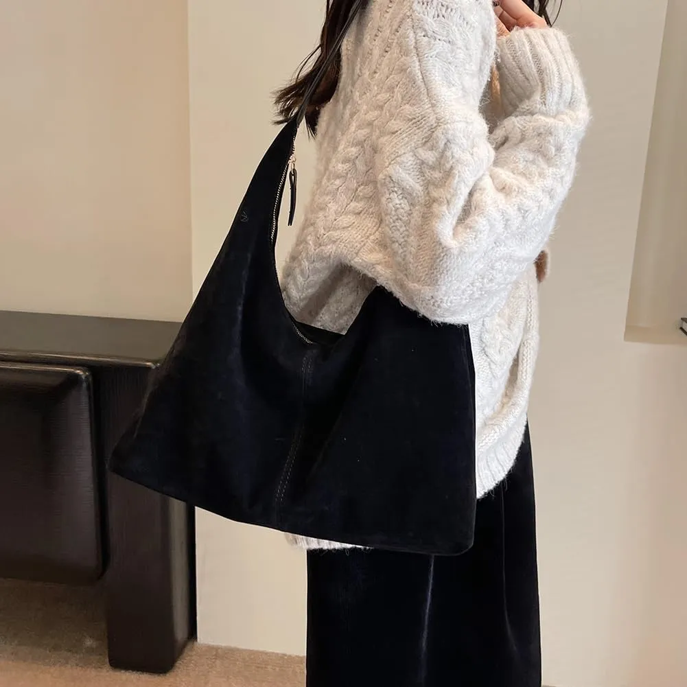 Womens Suede Tote Bag Brown Suede Hobo Bag Handbag Suede Purse Retro Suede Crescent Shoulder Slouchy Bag