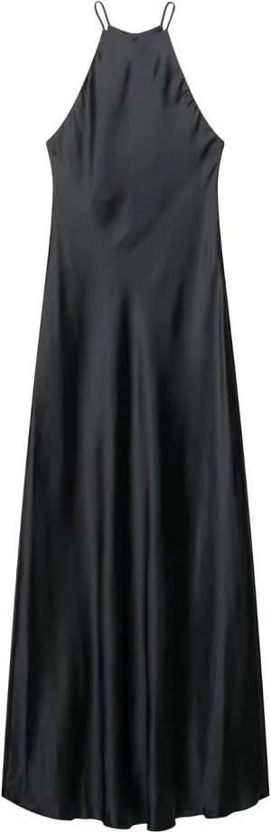 Women's Summer Halter Tie-Back Sleeveless Maxi Dress Mid Waist Bodycon A-Line