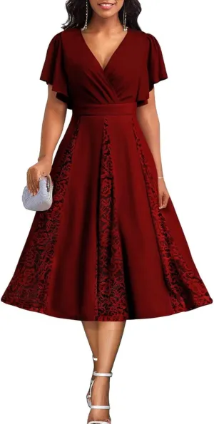 Women’s Summer V Neck Maxi Dresses Casual Short Sleeve Long Party Dress