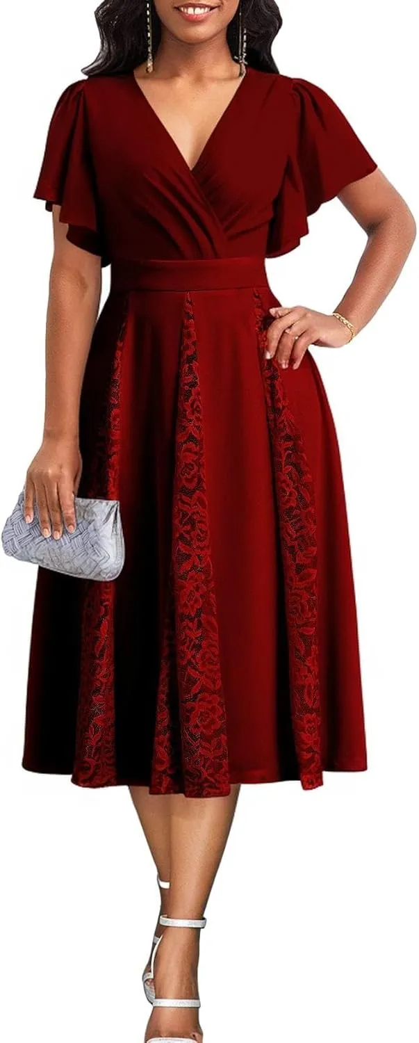 Women’s Summer V Neck Maxi Dresses Casual Short Sleeve Long Party Dress