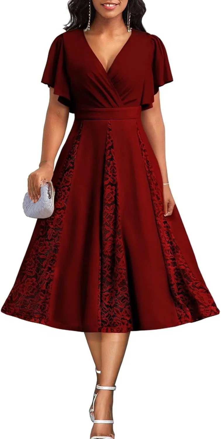 Women’s Summer V Neck Maxi Dresses Casual Short Sleeve Long Party Dress