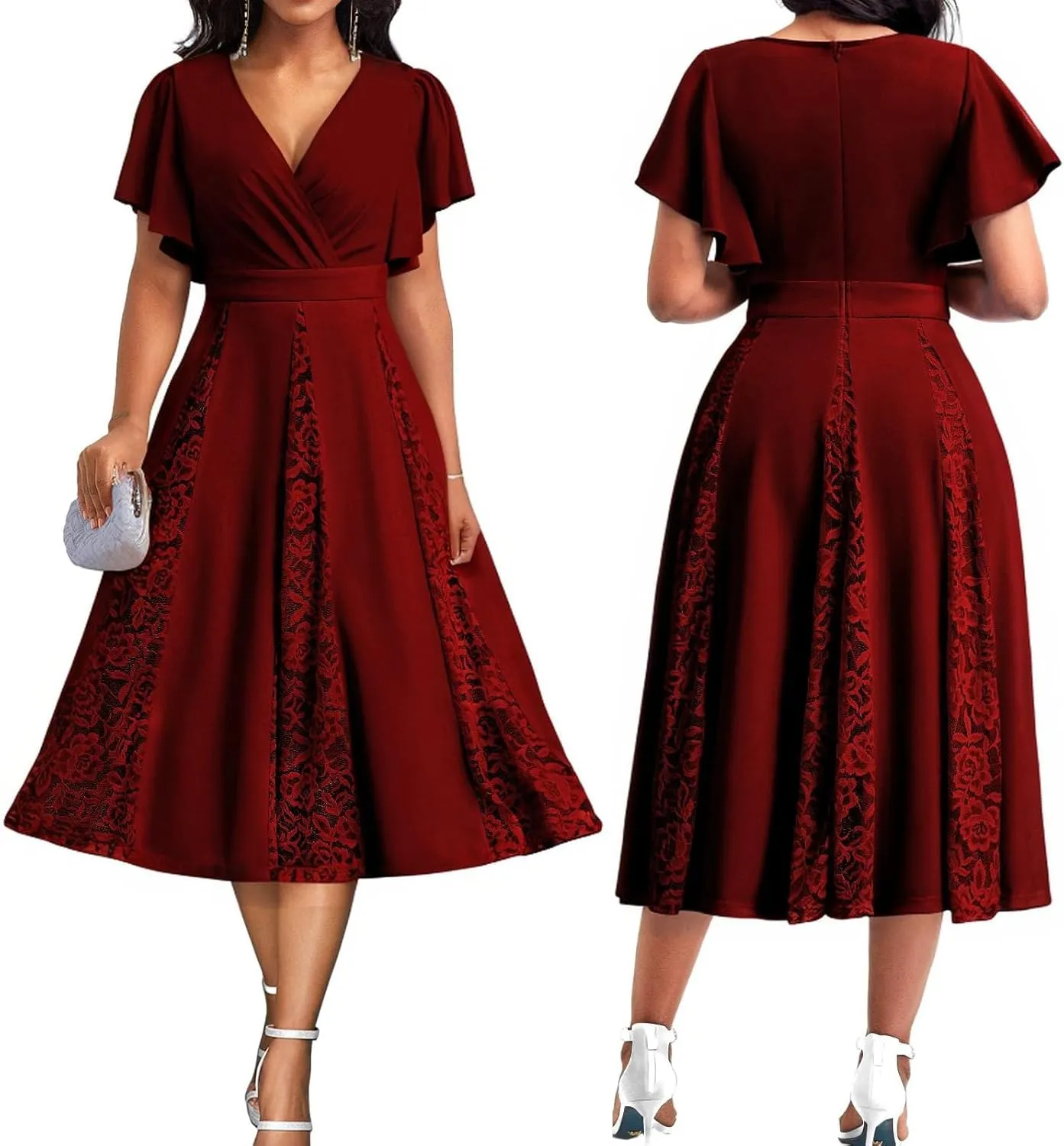 Women’s Summer V Neck Maxi Dresses Casual Short Sleeve Long Party Dress