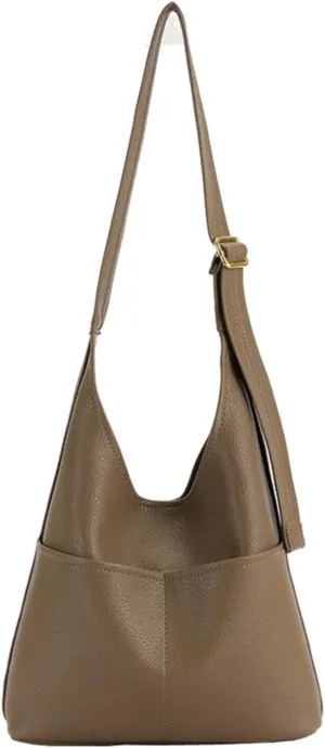 Women's Vegan Leather Crossbody Bag Casual Hippie Grunge Retro Hobo Bag Soft Slouchy Shoulder Bags with Coin Purse