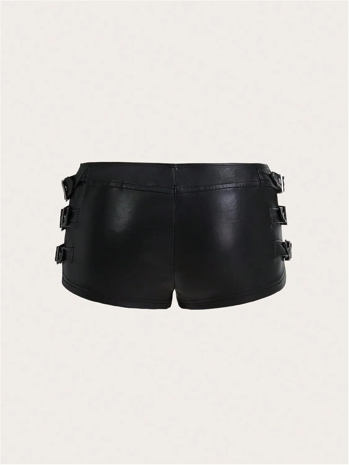 Women's Y2K Faux Leather Shorts Low Waist Metal Buckle Skinny Mini Shorts Party Outfit