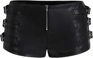 Women's Y2K Faux Leather Shorts Low Waist Metal Buckle Skinny Mini Shorts Party Outfit
