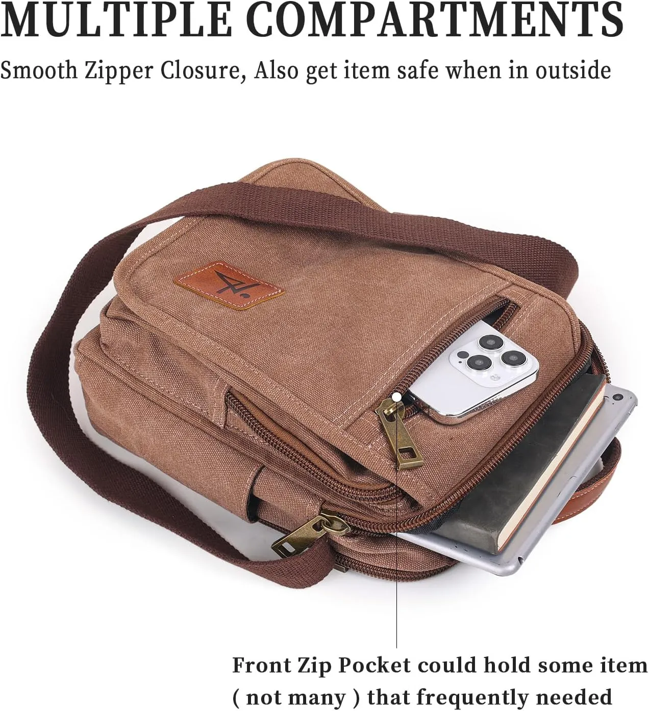 Work Bag for Mens Water Resistant Shoulder Purse for Women Aesthetic Waxed Canvas Messenger Bag Multi-compartment Medium Size