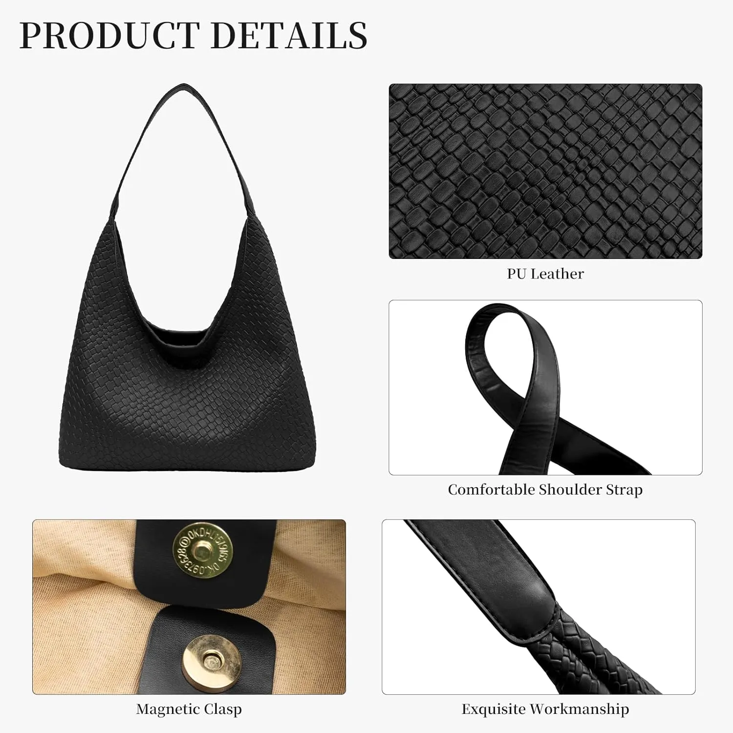 Woven Shoulder Bags for Women 2 PCS Small Leather Hobo Handbag Trendy Underarm Purse Fall Slouchy Tote Bag 2025