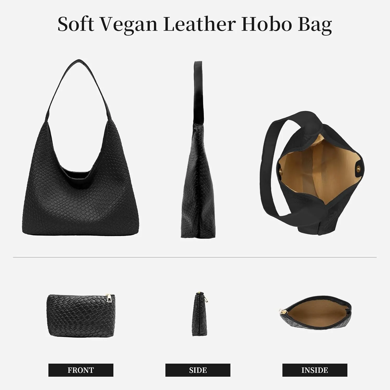 Woven Shoulder Bags for Women 2 PCS Small Leather Hobo Handbag Trendy Underarm Purse Fall Slouchy Tote Bag 2025