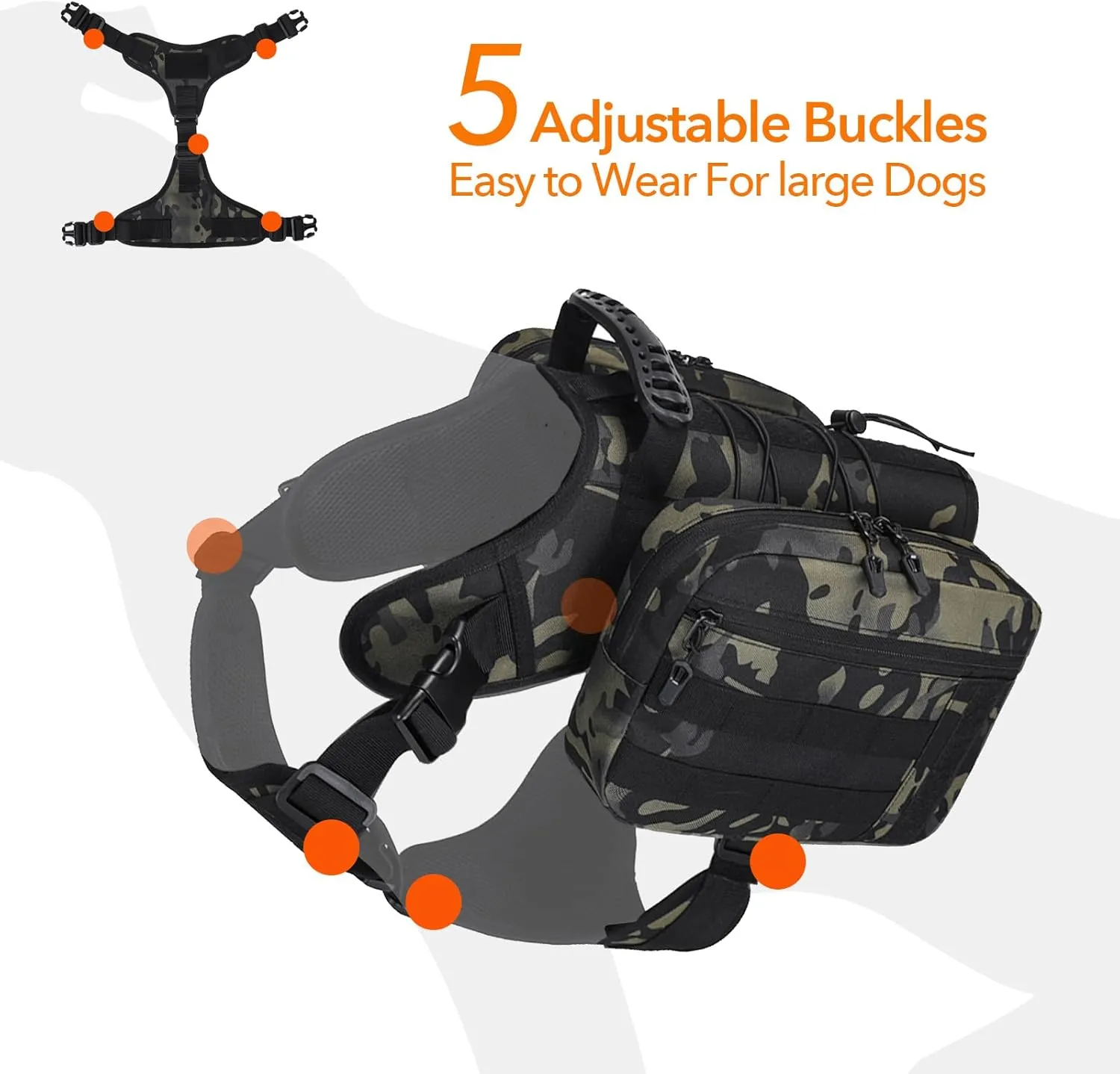 x Jumahe Dog Hiking Backpack, for Large - Giant Dogs, Dog Hiking Back Pack, 5 Adjustable Buckles, Large Capacity 2 Spacious Side Bags, Breathable Waterproof Fabric (Khaqi)